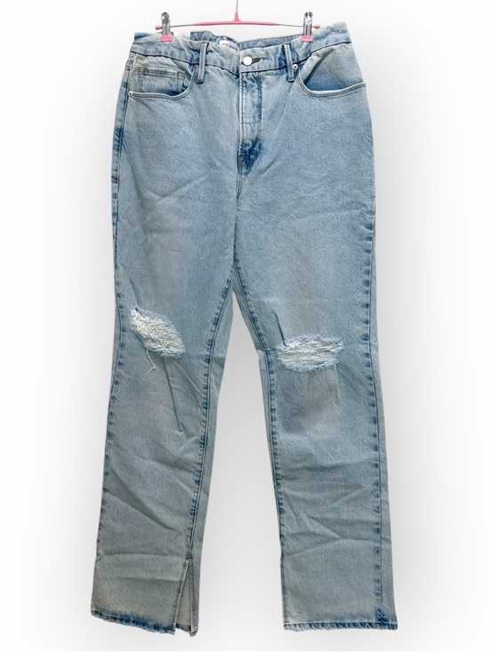 Good American Denim - Good American Distressed Straight Jeans Size 12/31 NWT Light Wash Raw Hem